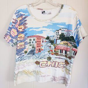 Vintage Beaded Scenic Top, 100% Cotton